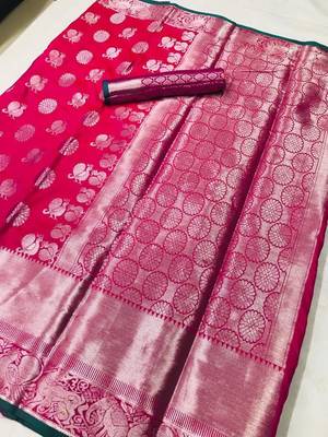 Women'S Designer Magenta Banarasi Kanjivaram Saree With Designer Blouse 1
