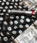 Women'S Designer Black Banarasi Kanjivaram Saree With Designer Blouse