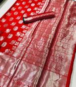 Women'S Designer Red Banarasi Kanjivaram Saree With Designer Blouse