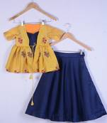 Girl Yellow Amd Blue Cotton Silk Lahenga Choli Set