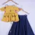 Girl Yellow Amd Blue Cotton Silk Lahenga Choli Set