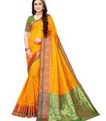 Yellow woven poly silk saree with blouse