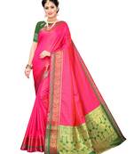 Pink woven poly silk saree with blouse