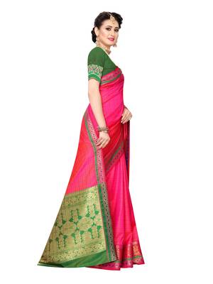 Pink woven poly silk saree with blouse 3