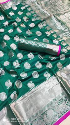Women'S Designer Green  Banarasi Kanjivaram Saree With Designer Blouse 1