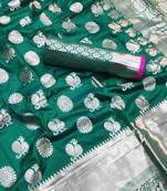 Women'S Designer Green  Banarasi Kanjivaram Saree With Designer Blouse