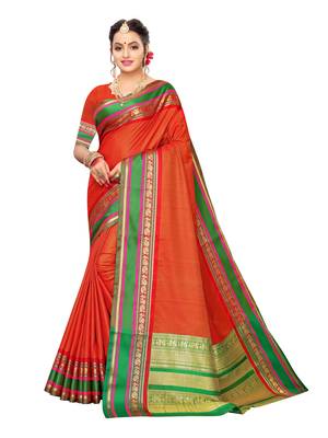 Orange woven poly silk saree with blouse 1