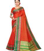 Orange woven poly silk saree with blouse