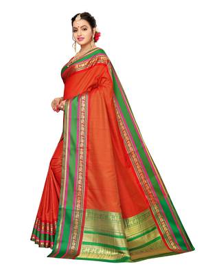 Orange woven poly silk saree with blouse 2