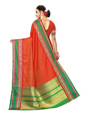Orange woven poly silk saree with blouse 3