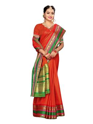 Orange woven poly silk saree with blouse 4