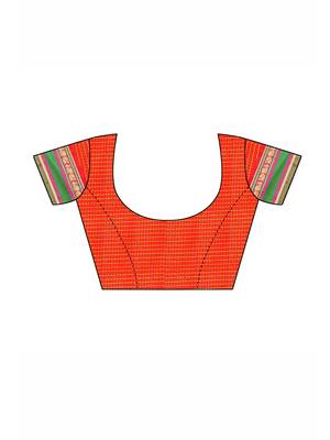 Orange woven poly silk saree with blouse 5