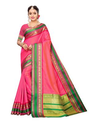 Pink woven poly silk saree with blouse 1