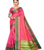 Pink woven poly silk saree with blouse