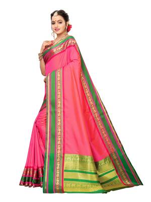 Pink woven poly silk saree with blouse 2
