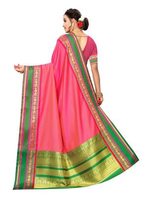 Pink woven poly silk saree with blouse 3