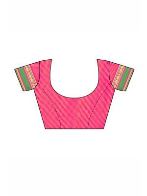 Pink woven poly silk saree with blouse 5