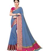 Blue woven cotton silk saree with blouse