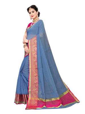 Blue woven cotton silk saree with blouse 2
