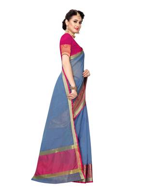 Blue woven cotton silk saree with blouse 3