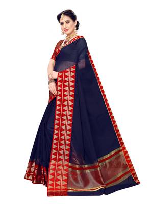 Navy blue woven cotton silk saree with blouse 2