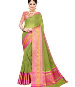 Green woven cotton silk saree with blouse