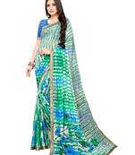 Green printed georgette saree with blouse