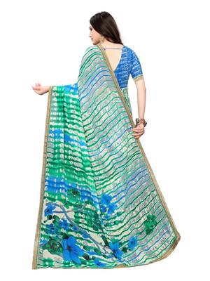 Green printed georgette saree with blouse 4