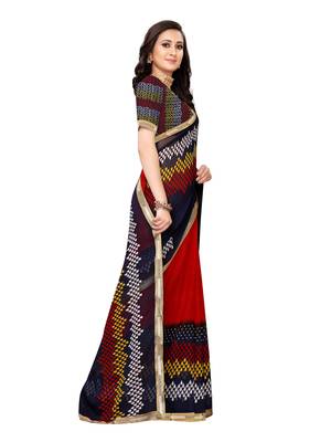 Navy blue printed georgette saree with blouse 3