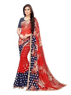 Red Printed Georgette Saree With Blouse 1