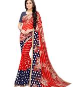 Red Printed Georgette Saree With Blouse