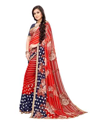Red Printed Georgette Saree With Blouse 2