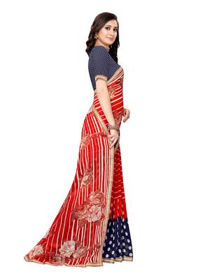 Red Printed Georgette Saree With Blouse 3