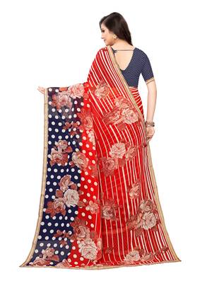 Red Printed Georgette Saree With Blouse 4
