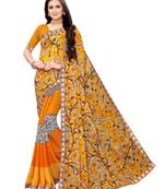 Yellow printed georgette saree with blouse