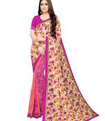 Beige printed georgette saree with blouse
