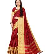 Red woven cotton silk saree with blouse