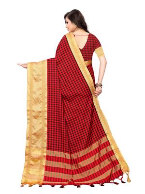 Red woven cotton silk saree with blouse 4
