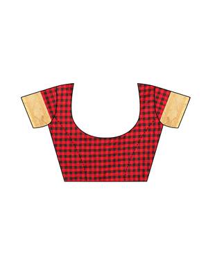 Red woven cotton silk saree with blouse 5