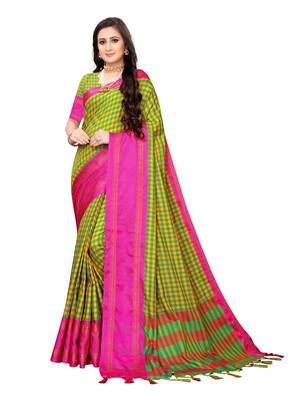 Green woven cotton silk saree with blouse 1