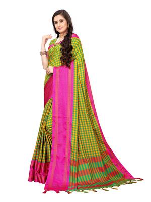 Green woven cotton silk saree with blouse 2