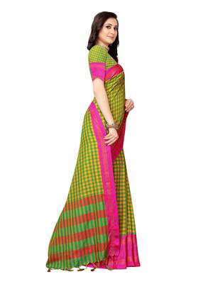 Green woven cotton silk saree with blouse 3