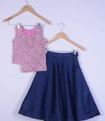 Girl Cotton Silk Pink With Blue Lahenga Choli Set
