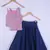 Girl Cotton Silk Pink With Blue Lahenga Choli Set