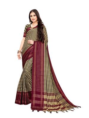 Beige woven cotton silk saree with blouse 1