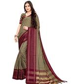 Beige woven cotton silk saree with blouse
