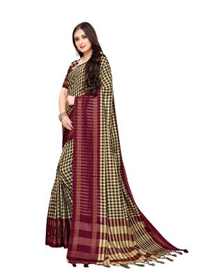 Beige woven cotton silk saree with blouse 2