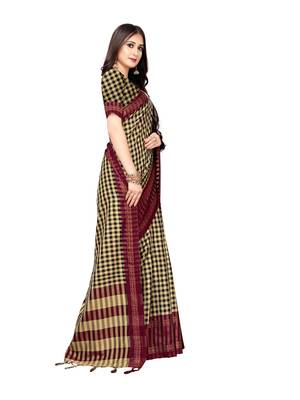 Beige woven cotton silk saree with blouse 3