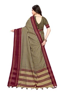 Beige woven cotton silk saree with blouse 4