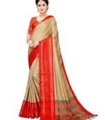 Beige woven cotton silk saree with blouse